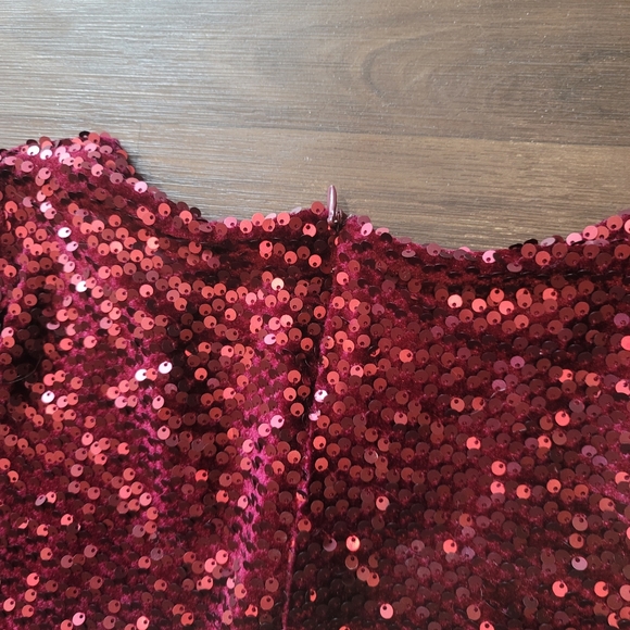 Zara Girl Sequin Burgundy Red Velvet Cap Short Sleeve Dress Size 10 - Picture 8 of 10